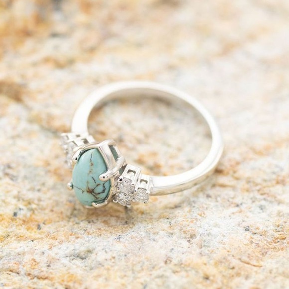 Zircon silver Faux Turquoise Boho White western nordic ring 3 piece set stackabt - Picture 5 of 5